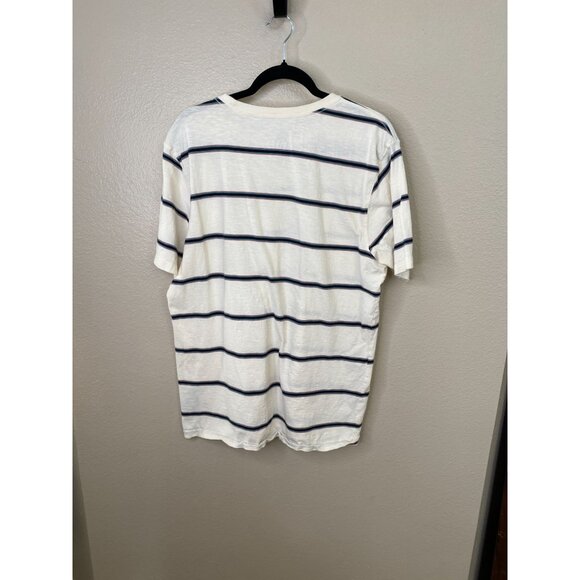 Volcom Modern Fit Striped Mens White T-Shirt Chest Pocket L Casual Cotton Cream - Picture 6 of 7